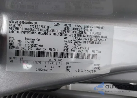 2017 Ford Focus Titanium z USA, uszkodzony, nr VIN 1FADP3N22HL272591